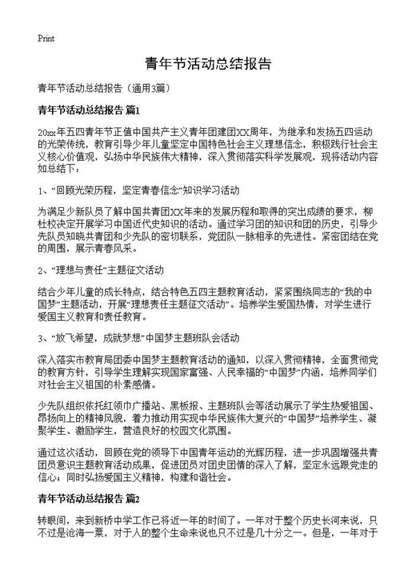 青年节活动总结报告