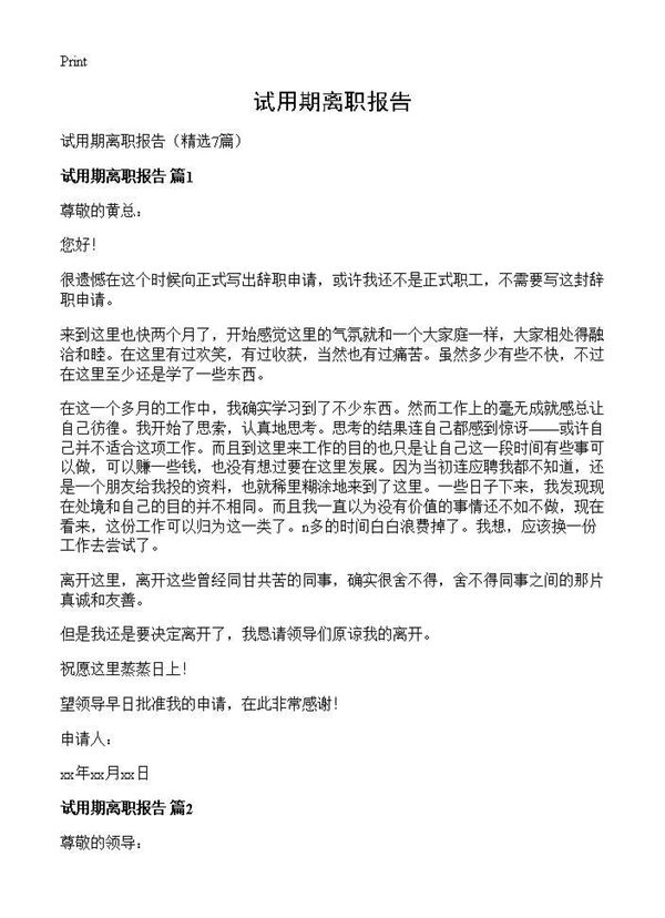 试用期离职报告