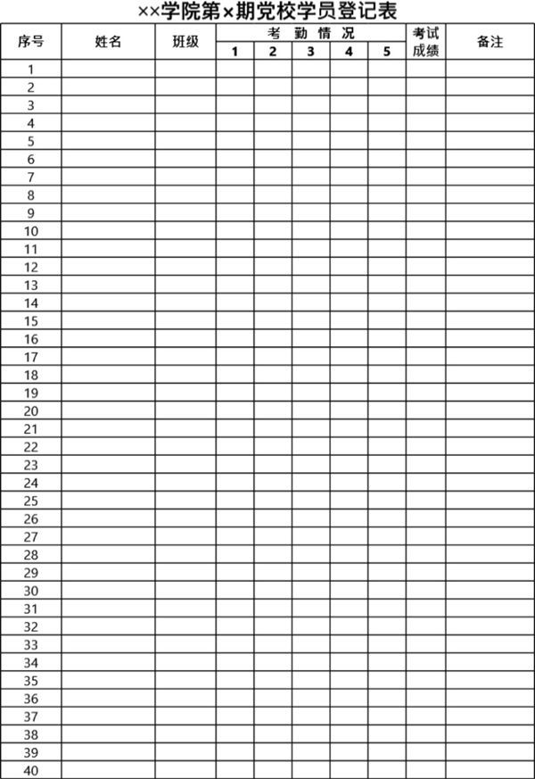 学院党校学员登记表