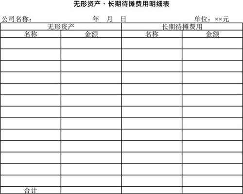 无形资产 长期待摊费用明细表