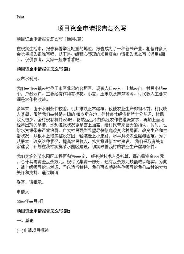 项目资金申请报告怎么写