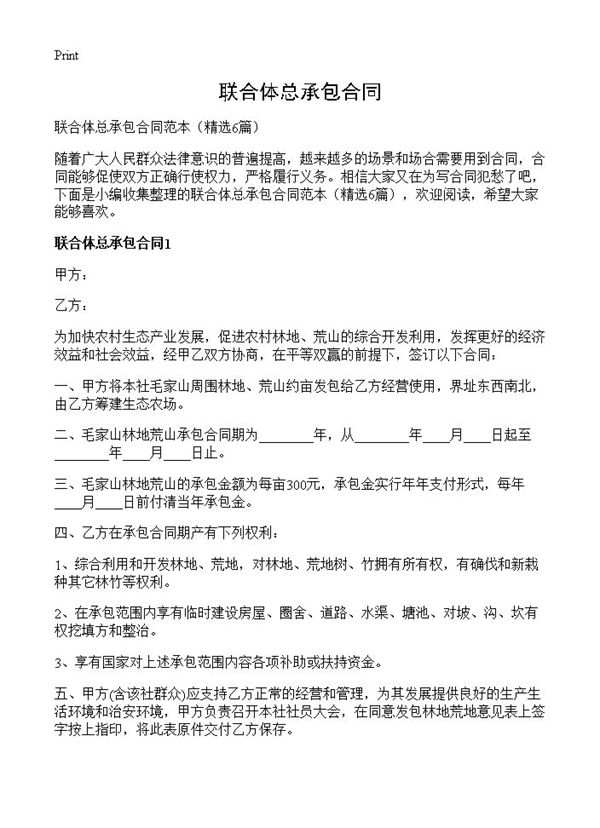 联合体总承包合同