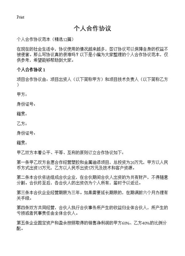 个人合作协议