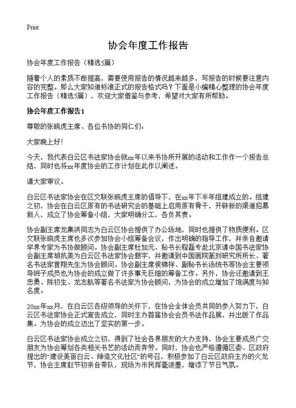 协会年度工作报告