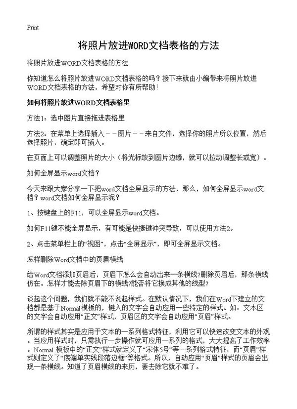将照片放进WORD文档表格的方法