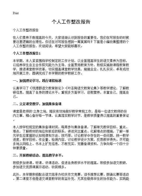 个人工作整改报告