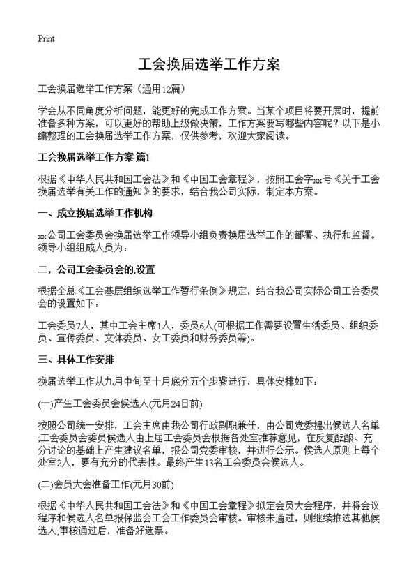 工会换届选举工作方案