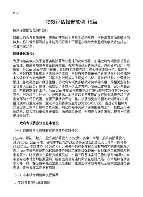 绩效评估报告范例