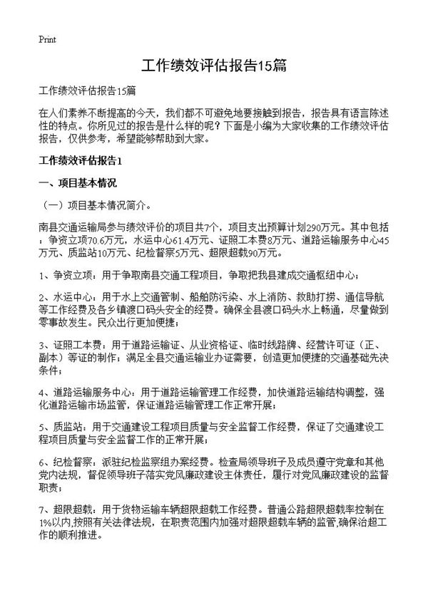 工作绩效评估报告