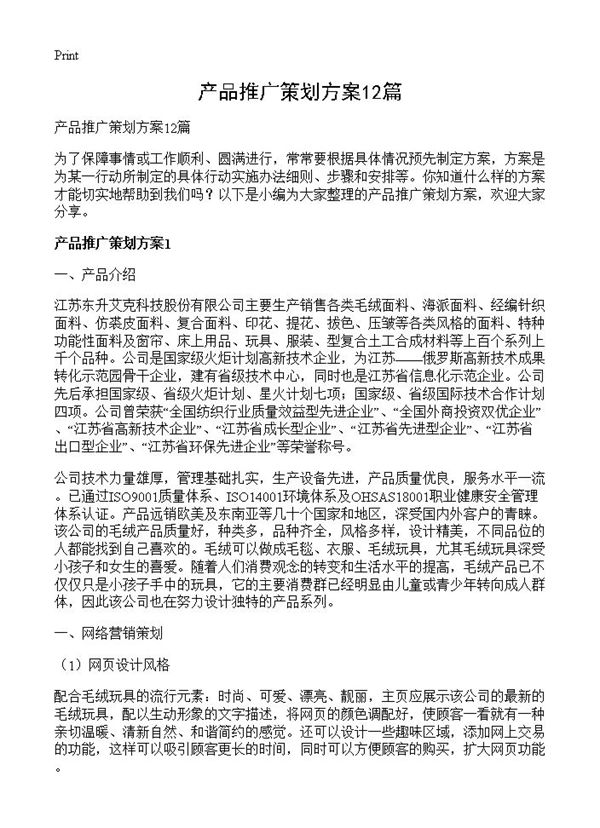 产品推广策划方案