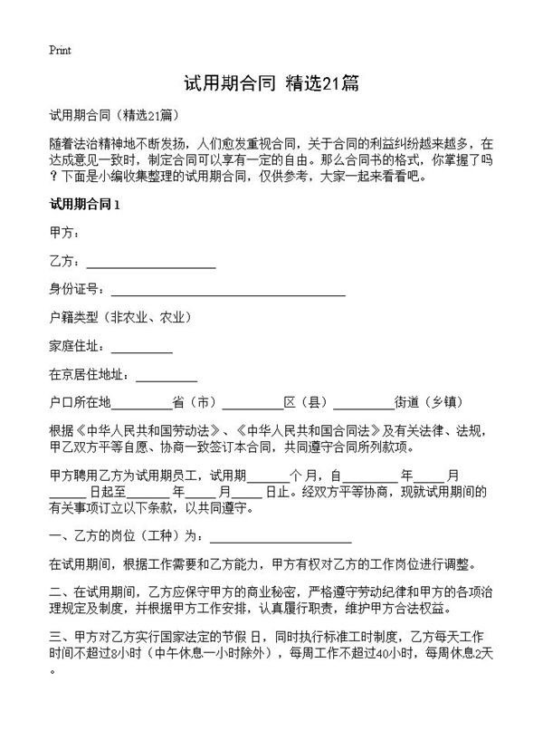 试用期合同