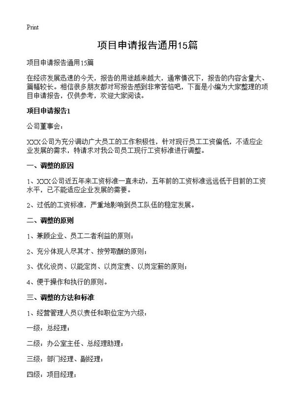 项目申请报告通用