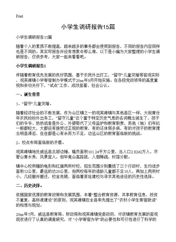 小学生调研报告