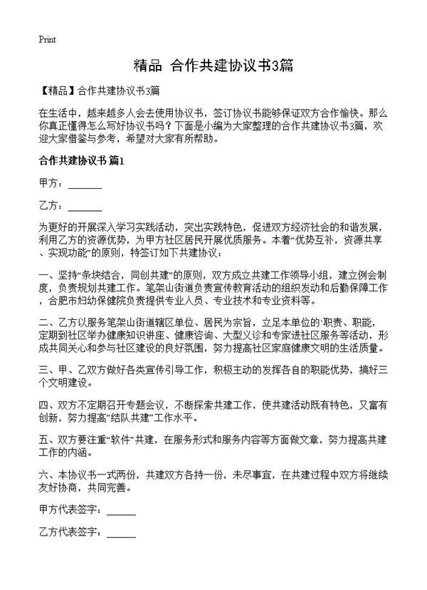 合作共建协议书