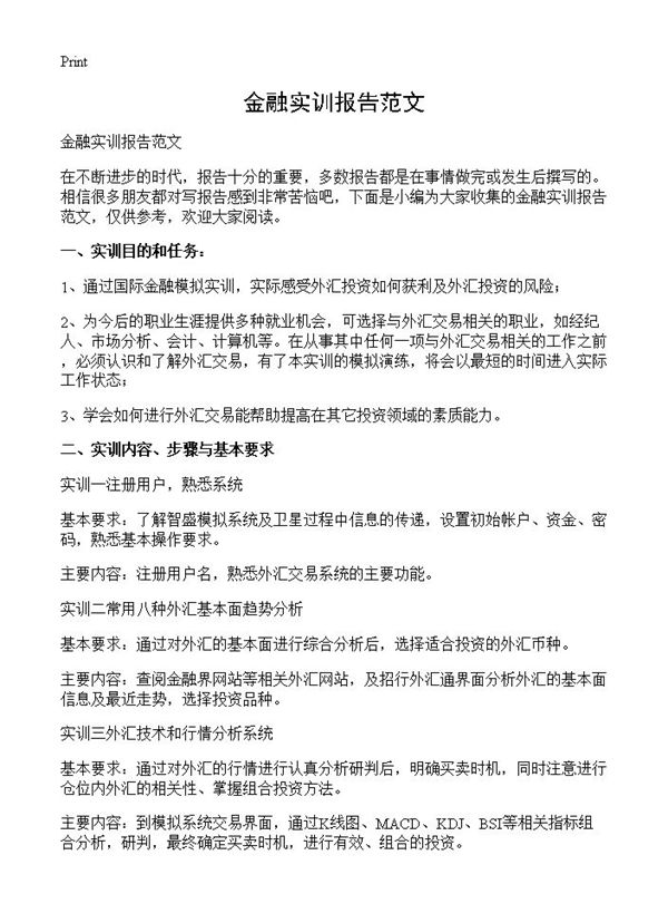 金融实训报告范文