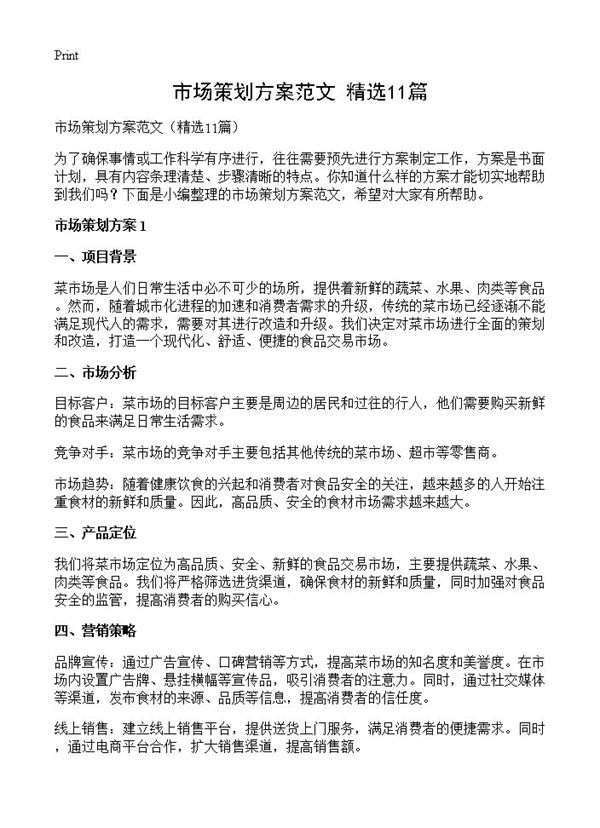 市场策划方案范文