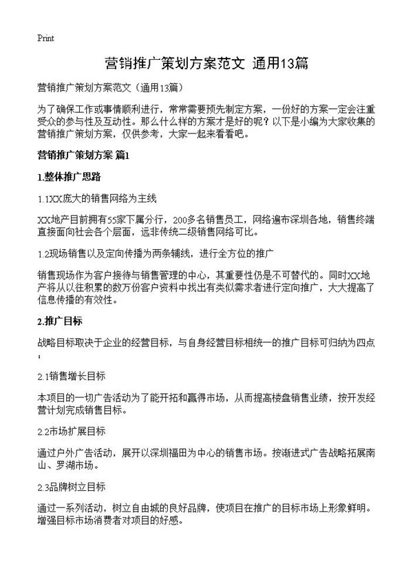 营销推广策划方案范文