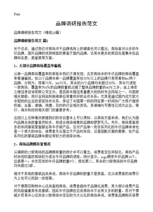品牌调研报告范文