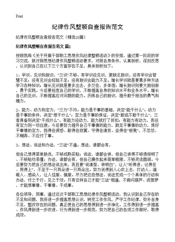 纪律作风整顿自查报告范文
