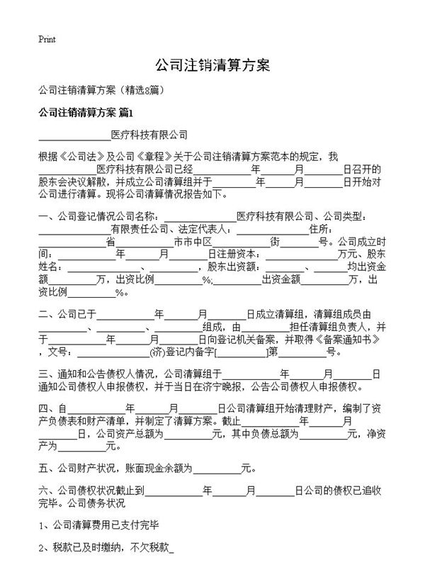 公司注销清算方案