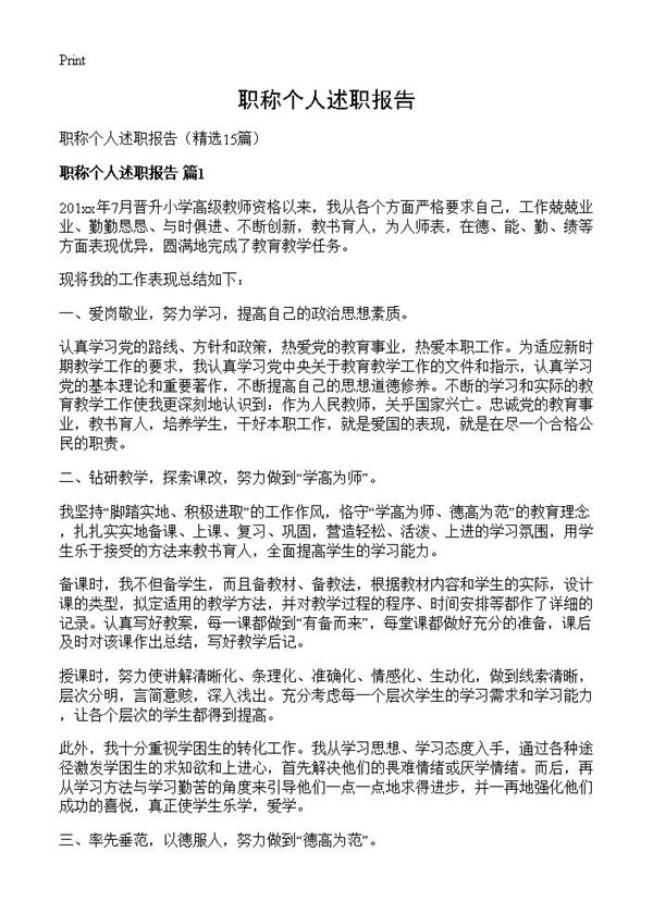 职称个人述职报告