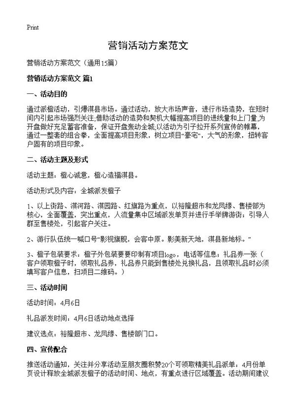 营销活动方案范文