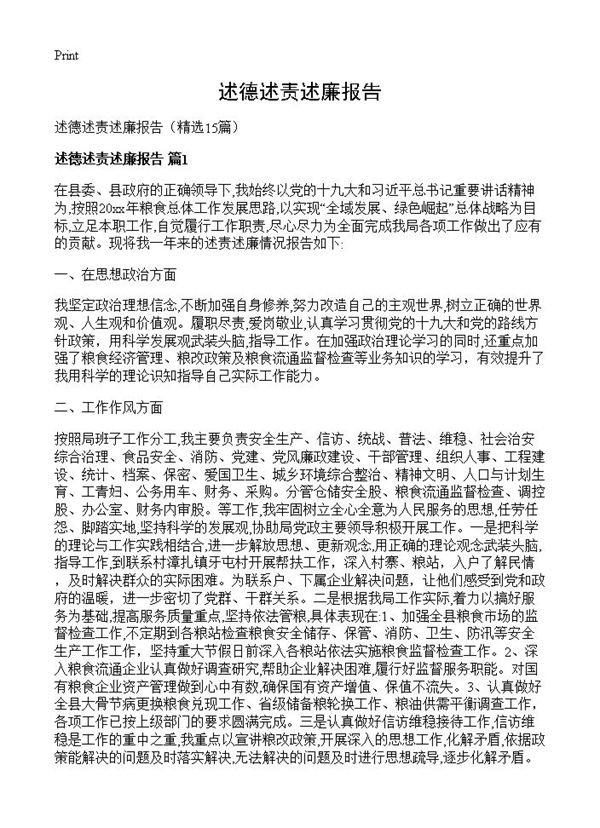 述德述责述廉报告