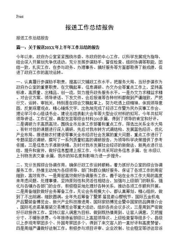 报送工作总结报告