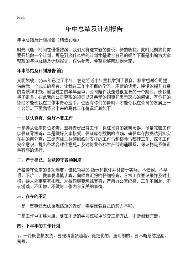 年中总结及计划报告