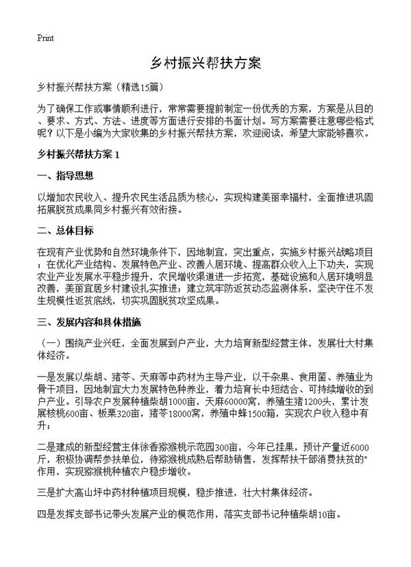 乡村振兴帮扶方案