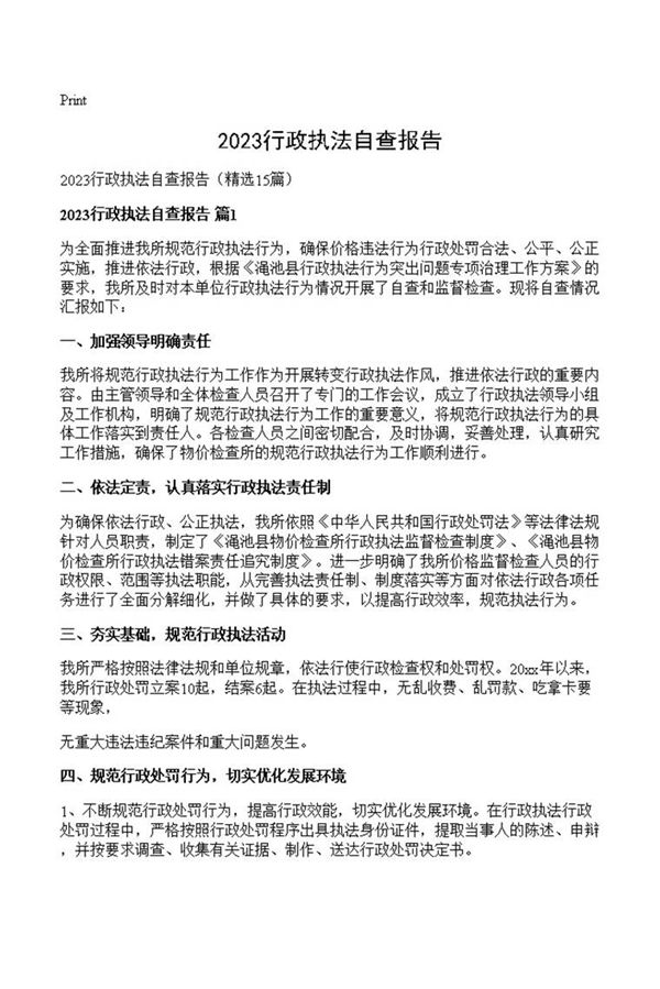 2023行政执法自查报告