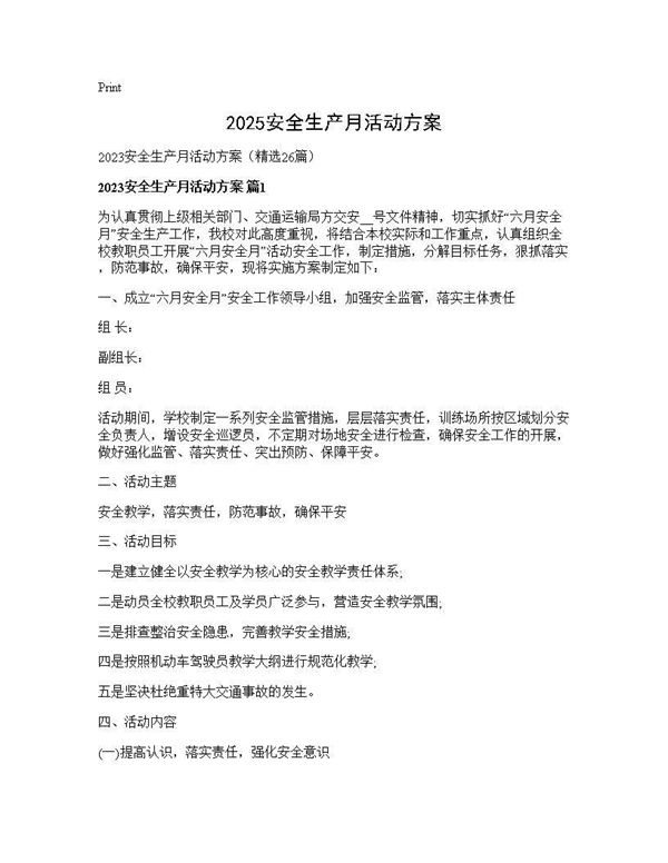 2025安全生产月活动方案