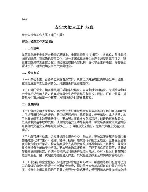 安全大检查工作方案