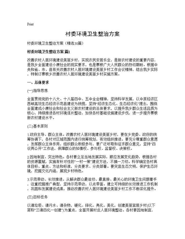村委环境卫生整治方案
