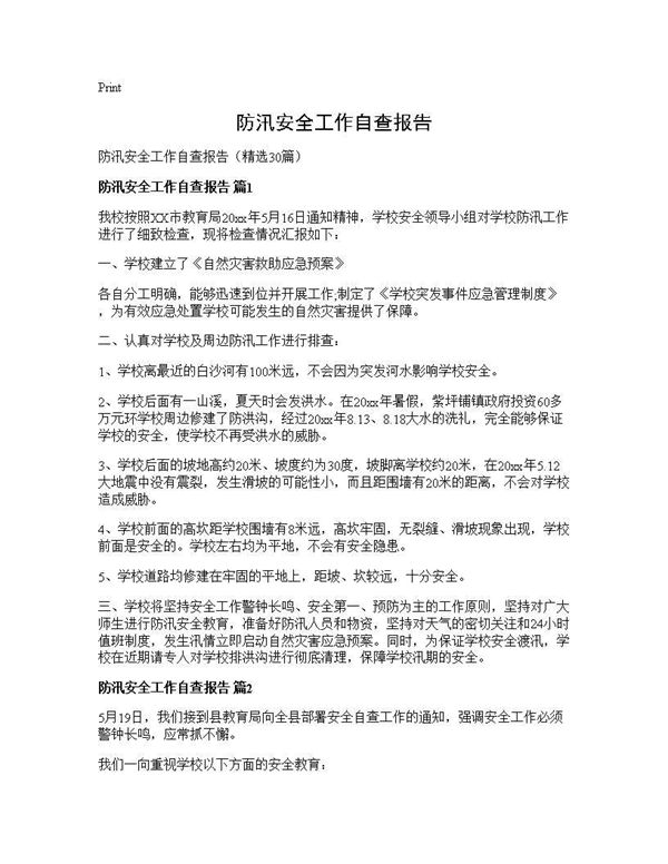 防汛安全工作自查报告