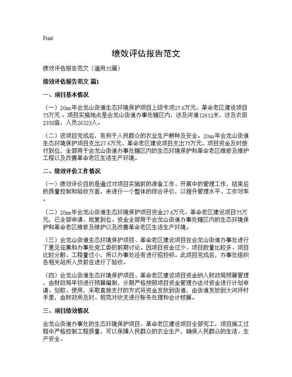 绩效评估报告范文