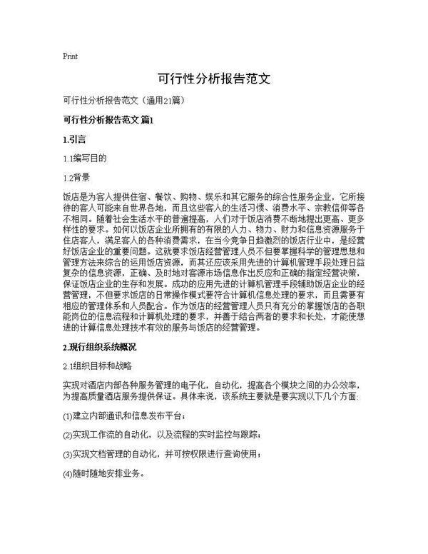 可行性分析报告范文