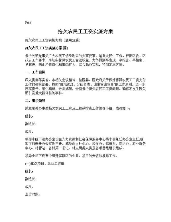 拖欠农民工工资实施方案