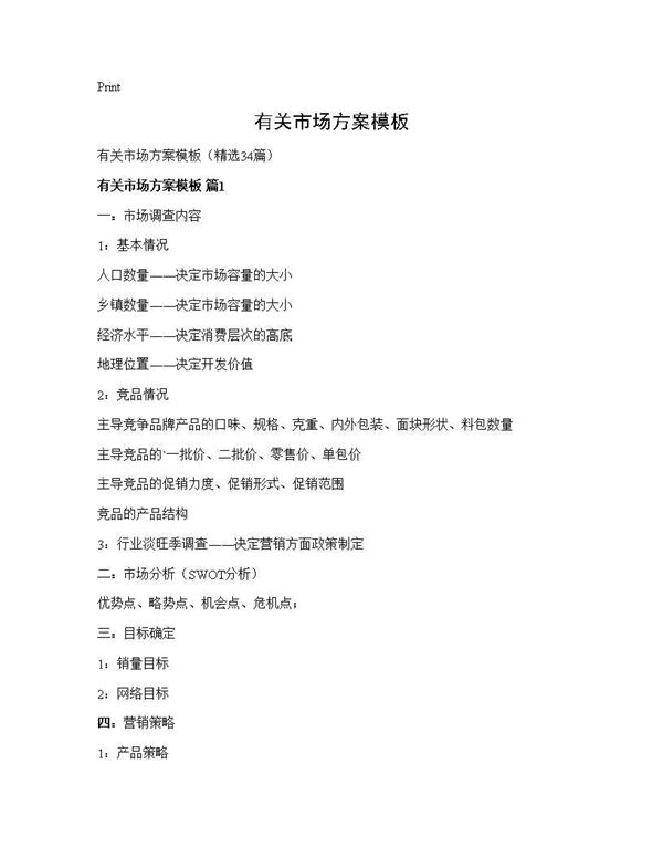有关市场方案模板