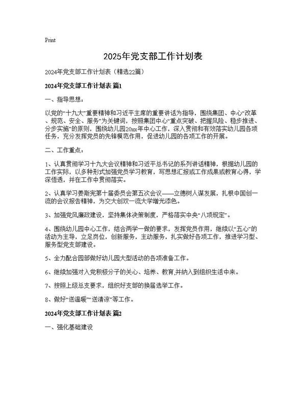 2024年党支部工作计划表