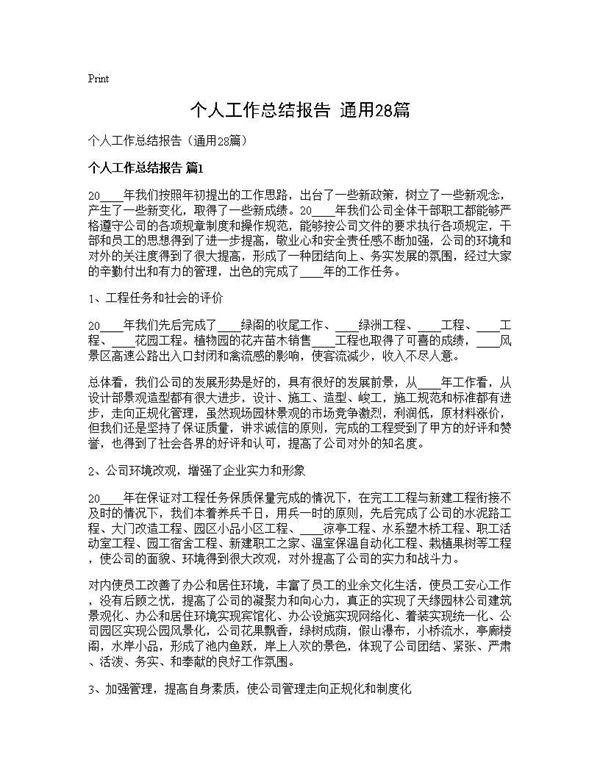 个人工作总结报告(通用)