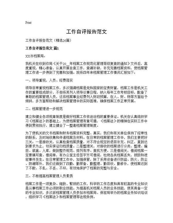 工作自评报告范文