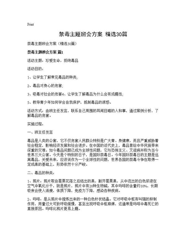 禁毒主题班会方案(精选)