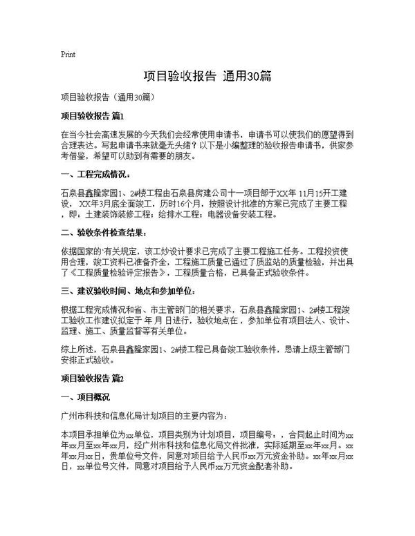 项目验收报告(通用)