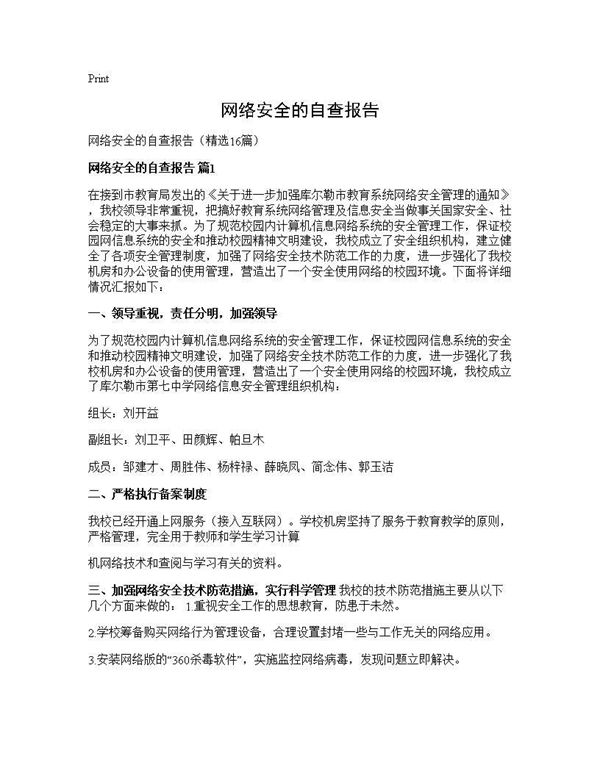 网络安全的自查报告