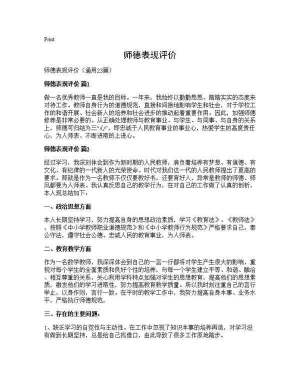 师德表现评价