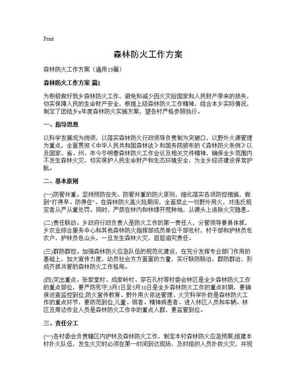 森林防火工作方案