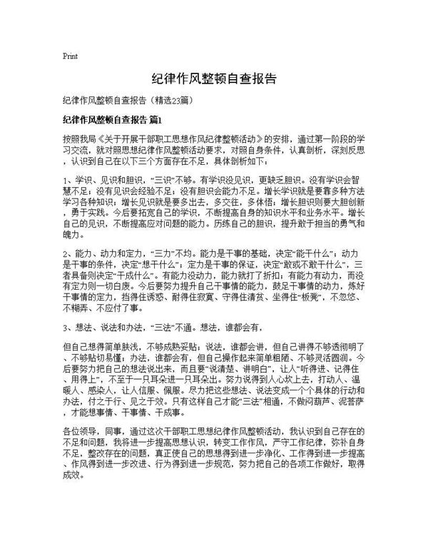 纪律作风整顿自查报告