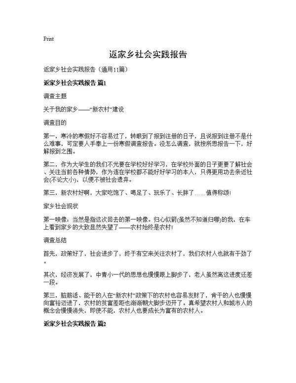 返家乡社会实践报告
