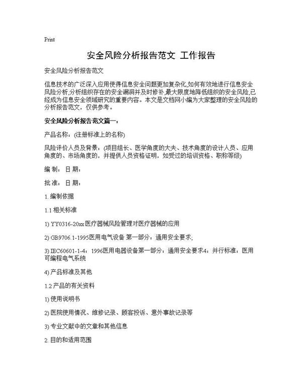 安全风险分析报告范文 工作报告